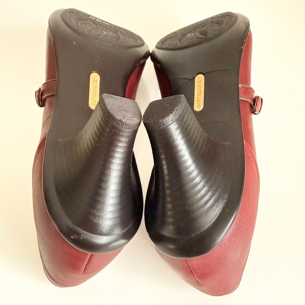 Softspots Burgundy Leather Mary Jane Pumps 9.5 Low Block Heel Grannycore Cottage - Picture 5 of 11